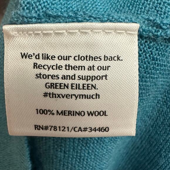 Eileen Fisher Blue Merino Wool Long Sleeve Tunic Shirt Small V Neck *FLAW* - Picture 7 of 8